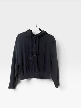 Universal Thread Black Hooded Button-Up Bomber Sweatshirt